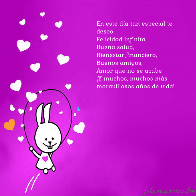 Tarjeta de cumpleaños con un gracioso conejito En este día tan especial te deseo:
Felicidad infin Tarjeta de cumpleaños con un gracioso conejito