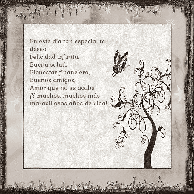 Tarjeta de cumpleaños nostálgica En este día tan especial te deseo:
Felicidad infin Tarjeta de cumpleaños nostálgica