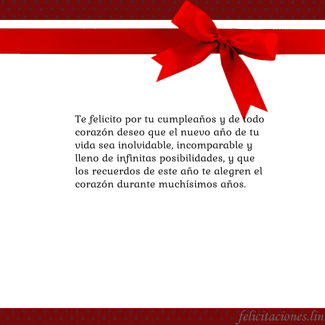 Tarjeta con cinta roja Te felicito por tu cumpleaños y de todo corazón de Tarjeta con cinta roja