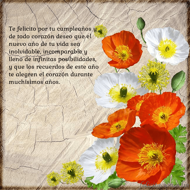 Tarjeta de cumpleaños con amapolas Te felicito por tu cumpleaños y de todo corazón de Tarjeta de cumpleaños con amapolas
