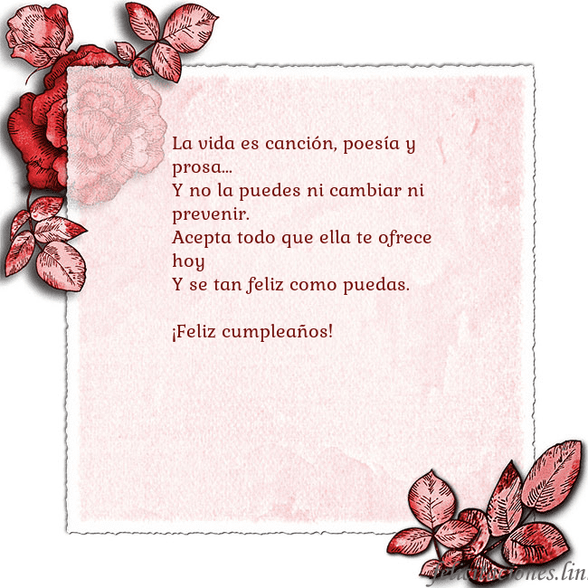 Tarjeta de cumpleaños vintage con rosas rojas La vida es canción, poesía y prosa...
Y no la pued Tarjeta de cumpleaños vintage con rosas rojas