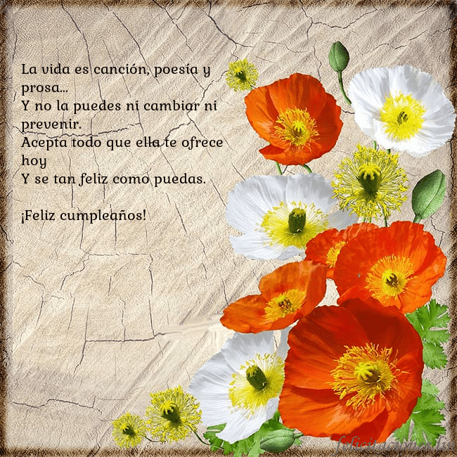 Tarjeta de cumpleaños con amapolas La vida es canción, poesía y prosa...
Y no la pued Tarjeta de cumpleaños con amapolas