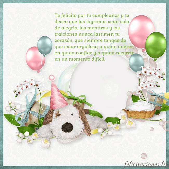 Tarjeta de cumpleaños con perrito y globos Te felicito por tu cumpleaños y te deseo que las l Tarjeta de cumpleaños con perrito y globos