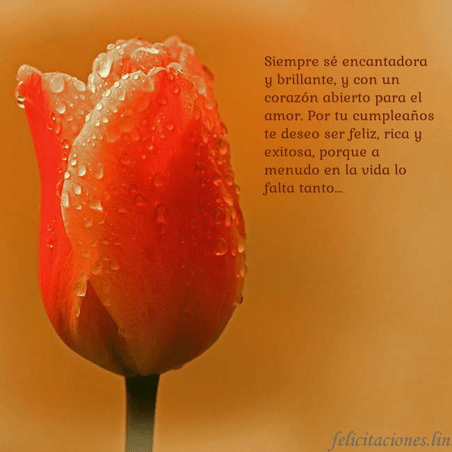 Tarjeta de cumpleaños con tulipán rojo Siempre sé encantadora y brillante, y con un coraz Tarjeta de cumpleaños con tulipán rojo