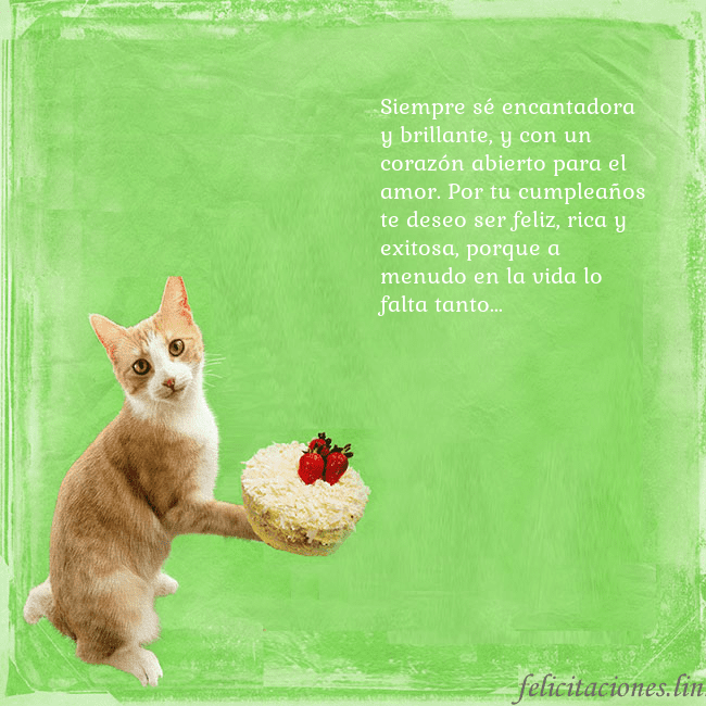 Tarjeta de cumpleaños con gato y pastel de cumpleaños Siempre sé encantadora y brillante, y con un coraz Tarjeta de cumpleaños con gato y pastel de cumpleaños