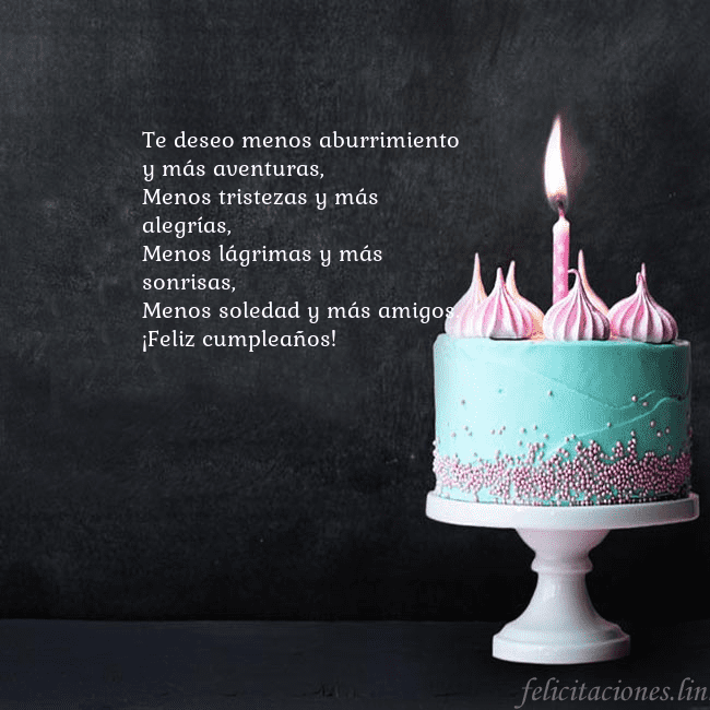 Tarjeta de cumpleaños con pastel y vela Te deseo menos aburrimiento y más aventuras,
Menos Tarjeta de cumpleaños con pastel y vela