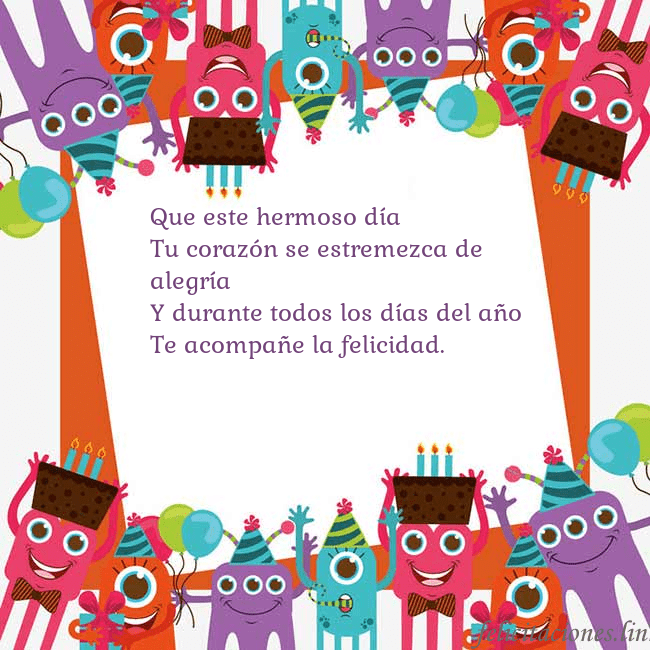 Tarjeta con monstruos Que este hermoso día 
Tu corazón se estremezca de  Tarjeta con monstruos