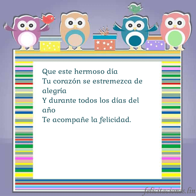 Tarjeta con búhos Que este hermoso día 
Tu corazón se estremezca de  Tarjeta con búhos