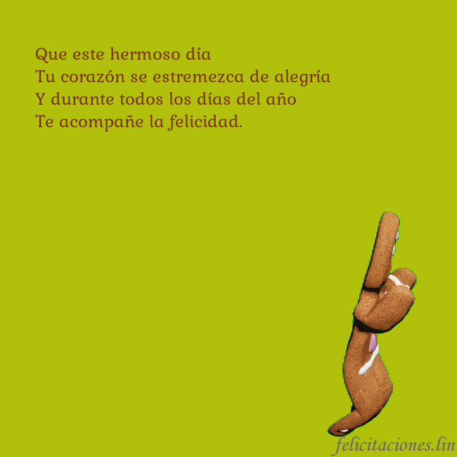Postal electrónica animada con pan de jengibre bailando Que este hermoso día
Tu corazón se estremezca de Postal electrónica animada con pan de jengibre bailando