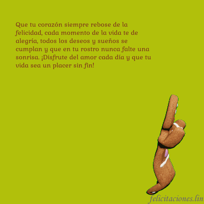 Postal electrónica animada con pan de jengibre bailando Que tu corazón siempre rebose de la felicidad, cad Postal electrónica animada con pan de jengibre bailando