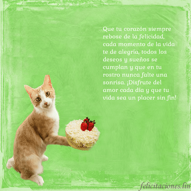 Tarjeta de cumpleaños con gato y pastel de cumpleaños Que tu corazón siempre rebose de la felicidad, cad Tarjeta de cumpleaños con gato y pastel de cumpleaños
