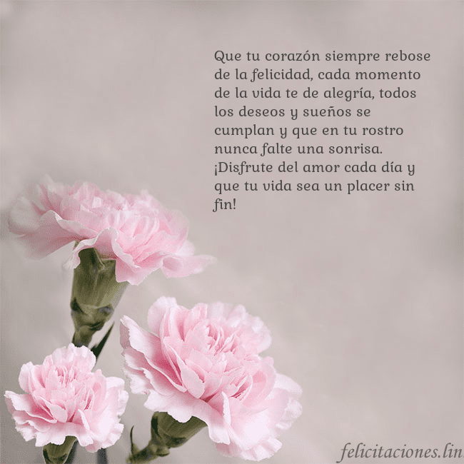 Tarjeta de cumpleaños con claveles rosas Que tu corazón siempre rebose de la felicidad, cad Tarjeta de cumpleaños con claveles rosas