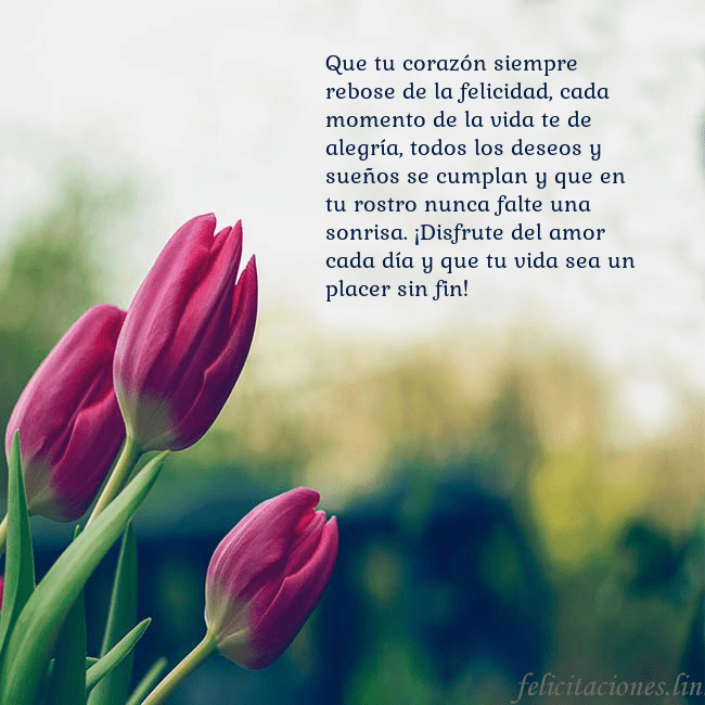 Tarjeta de cumpleaños con tres tulipanes rojos Que tu corazón siempre rebose de la felicidad, cad Tarjeta de cumpleaños con tres tulipanes rojos