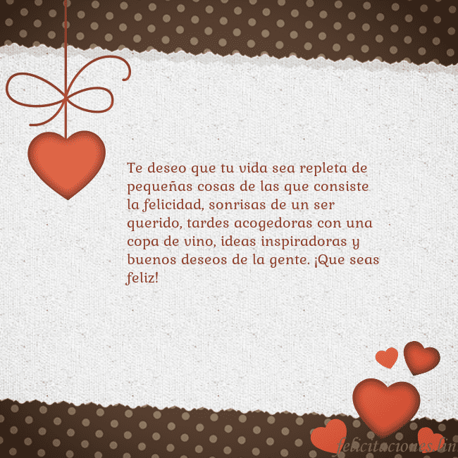 Tarjeta con corazones Te deseo que tu vida sea repleta de pequeñas cosas Tarjeta con corazones