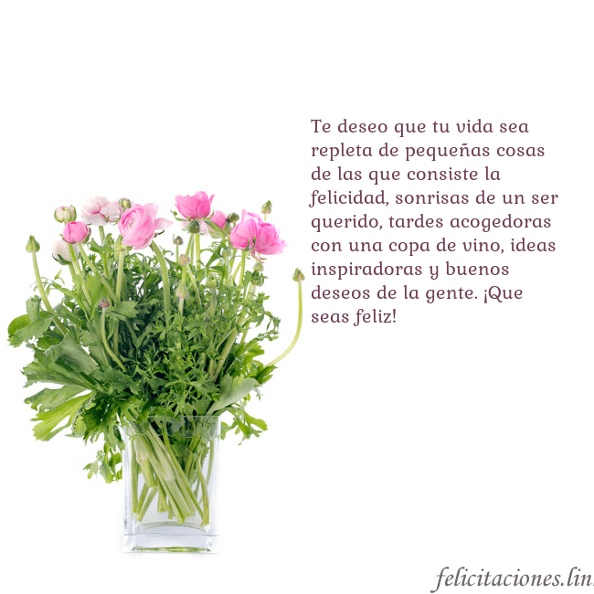Tarjeta con flores en un jarrón Te deseo que tu vida sea repleta de pequeñas cosas Tarjeta con flores en un jarrón