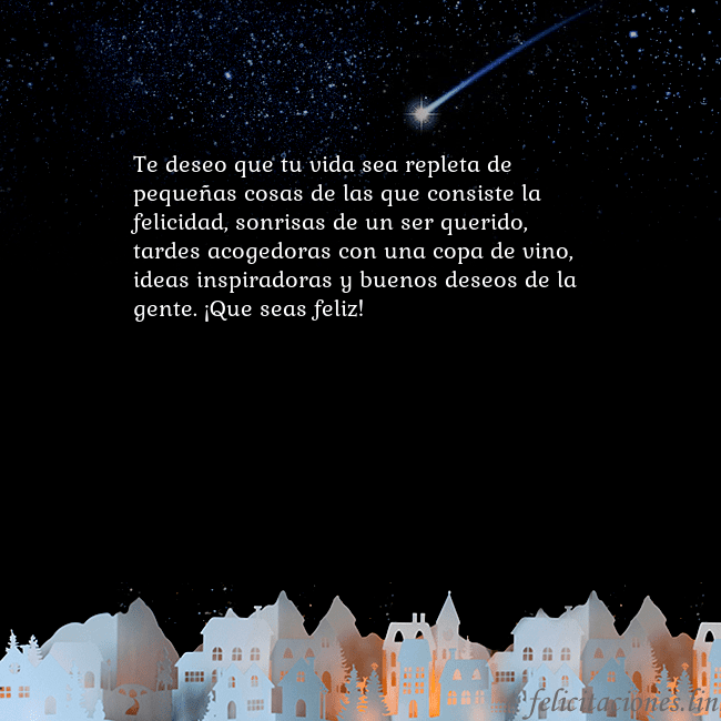 Tarjeta negra con un cometa Te deseo que tu vida sea repleta de pequeñas cosas Tarjeta negra con un cometa