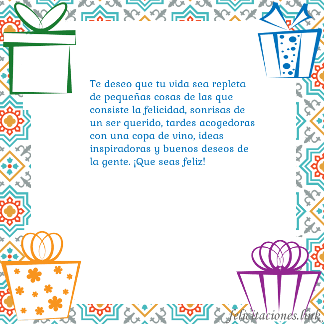 Tarjeta con regalos Te deseo que tu vida sea repleta de pequeñas cosas Tarjeta con regalos