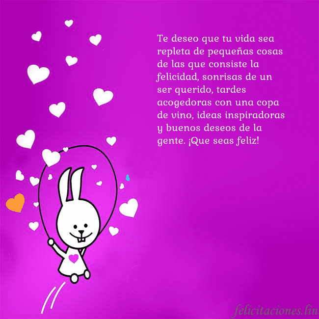 Tarjeta de cumpleaños con un gracioso conejito Te deseo que tu vida sea repleta de pequeñas cosas Tarjeta de cumpleaños con un gracioso conejito