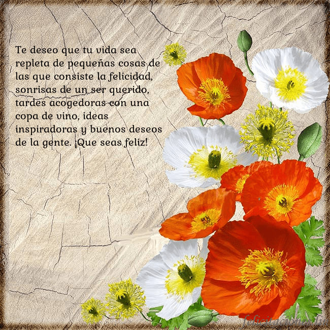 Tarjeta de cumpleaños con amapolas Te deseo que tu vida sea repleta de pequeñas cosas Tarjeta de cumpleaños con amapolas
