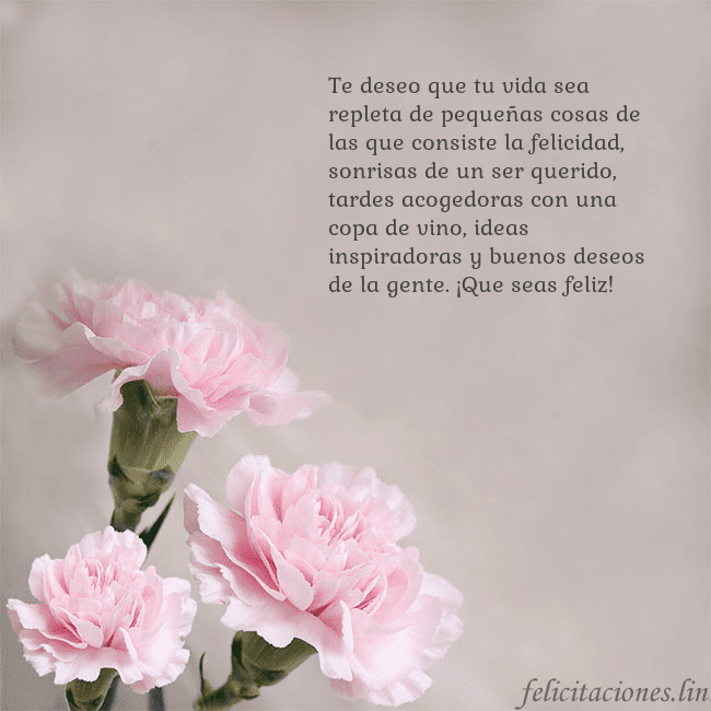 Tarjeta de cumpleaños con claveles rosas Te deseo que tu vida sea repleta de pequeñas cosas Tarjeta de cumpleaños con claveles rosas