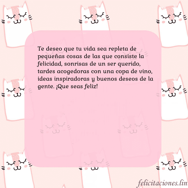 Tarjeta de cumpleaños rosa con gatos divertidos Te deseo que tu vida sea repleta de pequeñas cosas Tarjeta de cumpleaños rosa con gatos divertidos