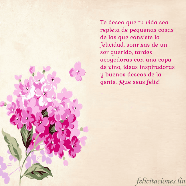 Tarjeta de cumpleaños con hortensias pintadas Te deseo que tu vida sea repleta de pequeñas cosas Tarjeta de cumpleaños con hortensias pintadas