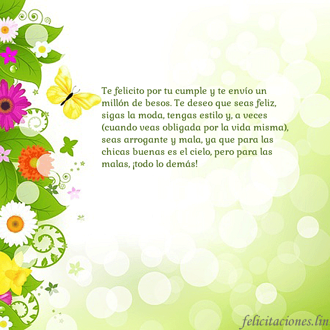 Tarjeta con flores y mariposas Te felicito por tu cumple y te envío un millón de Tarjeta con flores y mariposas