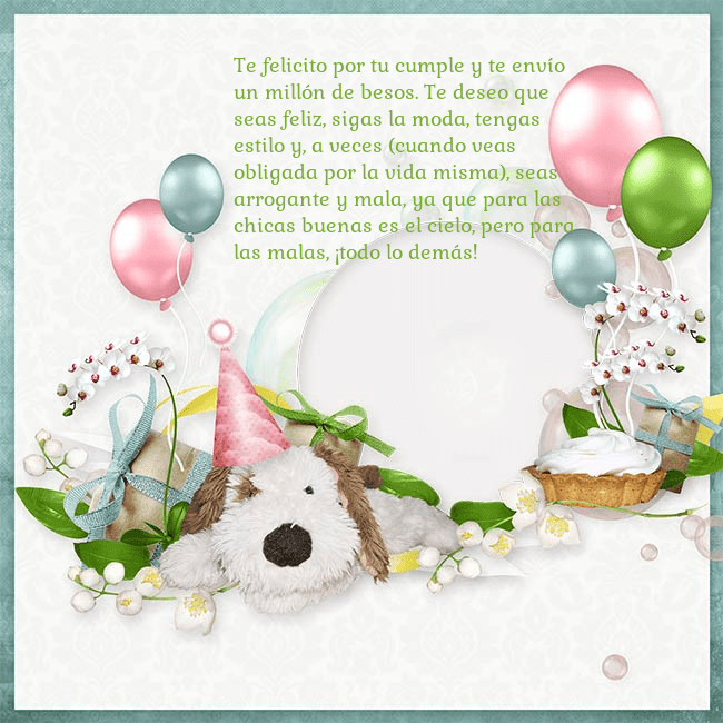 Tarjeta de cumpleaños con perrito y globos Te felicito por tu cumple y te envío un millón de Tarjeta de cumpleaños con perrito y globos