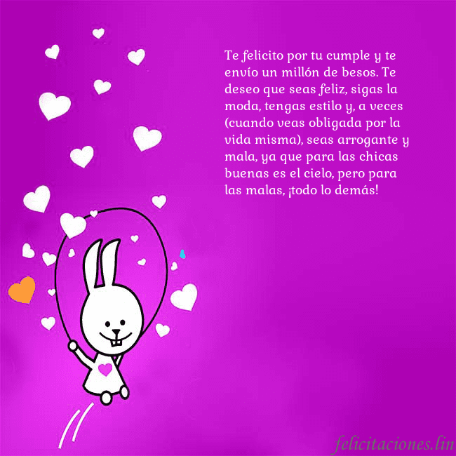 Tarjeta de cumpleaños con un gracioso conejito Te felicito por tu cumple y te envío un millón de Tarjeta de cumpleaños con un gracioso conejito