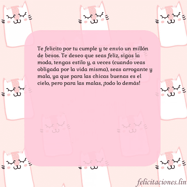 Tarjeta de cumpleaños rosa con gatos divertidos Te felicito por tu cumple y te envío un millón de Tarjeta de cumpleaños rosa con gatos divertidos