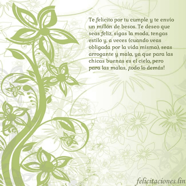 Tarjeta de cumpleaños con flores pintadas de verde Te felicito por tu cumple y te envío un millón de Tarjeta de cumpleaños con flores pintadas de verde