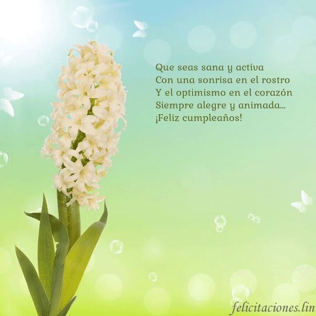 Tarjeta con jacinto Que seas sana y activa
Con una sonrisa en el rostr Tarjeta con jacinto