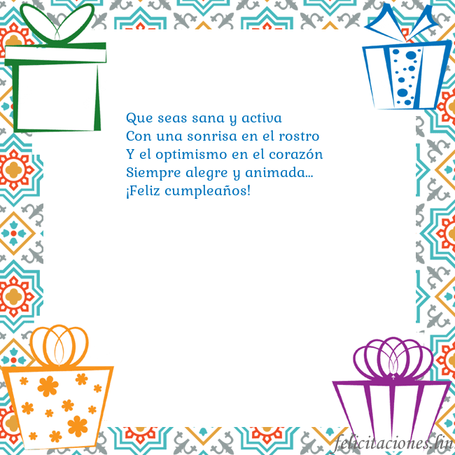 Tarjeta con regalos Que seas sana y activa
Con una sonrisa en el rostr Tarjeta con regalos