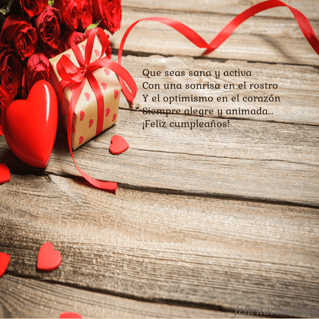 Tarjeta con con corazón rojo Que seas sana y activa
Con una sonrisa en el rostr Tarjeta con con corazón rojo