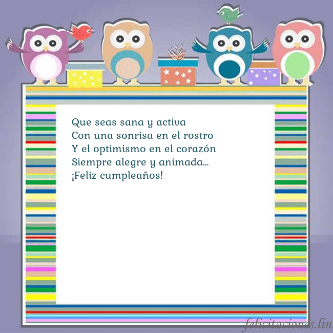 Tarjeta con búhos Que seas sana y activa
Con una sonrisa en el rostr Tarjeta con búhos