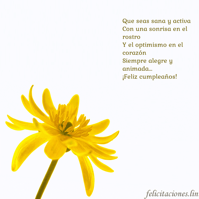 Tarjeta de cumpleaños con flor amarilla Que seas sana y activa
Con una sonrisa en el rostr Tarjeta de cumpleaños con flor amarilla