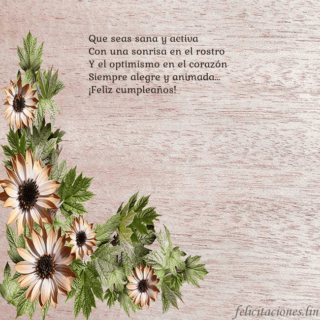 Tarjeta de cumpleaños con flores marrones Que seas sana y activa
Con una sonrisa en el rostr Tarjeta de cumpleaños con flores marrones