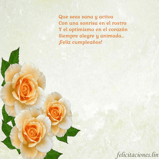 Tarjeta de cumpleaños con rosas amarillas Que seas sana y activa
Con una sonrisa en el rostr Tarjeta de cumpleaños con rosas amarillas
