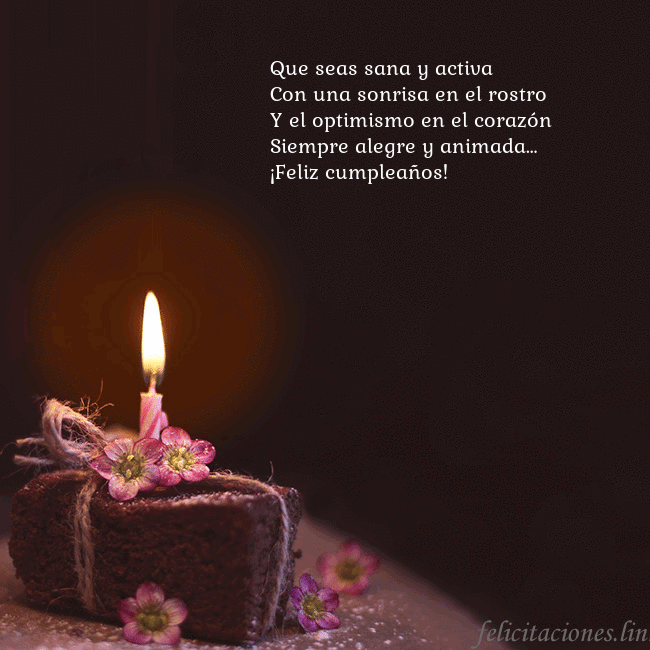 Postal animada: un pastel con una vela encendida Que seas sana y activa
Con una sonrisa en el rostr Postal animada: un pastel con una vela encendida