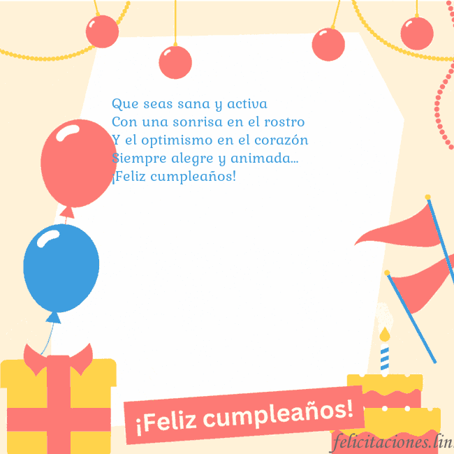 Tarjeta de cumpleaños animada con pastel Que seas sana y activa
Con una sonrisa en el rostr Tarjeta de cumpleaños animada con pastel