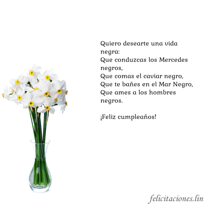 Tarjeta con narcisos Quiero desearte una vida negra:
Que conduzcas los Tarjeta con narcisos
