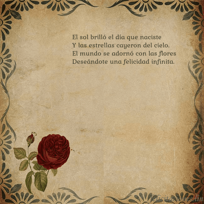 Postal vintage con una rosa El sol brilló el día que naciste
Y las estrellas c Postal vintage con una rosa
