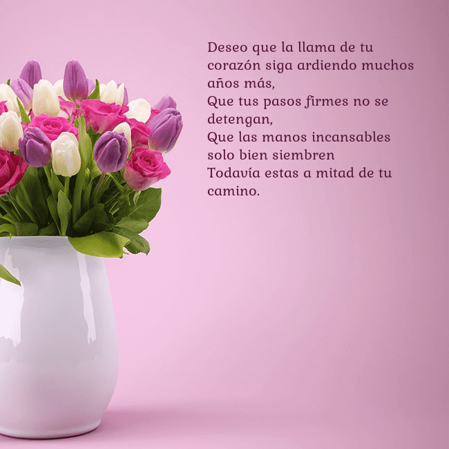 Tarjeta de cumpleaños con tulipanes en un jarrón Deseo que la llama de tu corazón siga ardiendo muc Tarjeta de cumpleaños con tulipanes en un jarrón