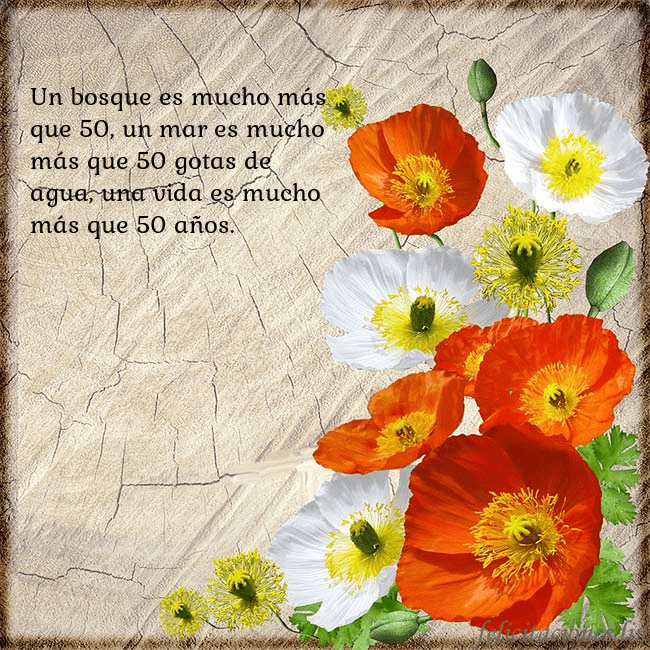 Tarjeta de cumpleaños con amapolas Un bosque es mucho más que 50, un mar es mucho más Tarjeta de cumpleaños con amapolas