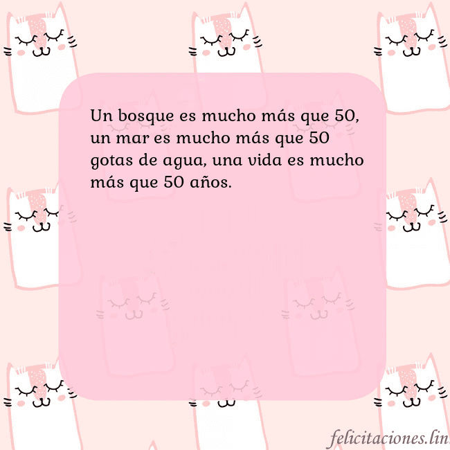 Tarjeta de cumpleaños rosa con gatos divertidos Un bosque es mucho más que 50, un mar es mucho más Tarjeta de cumpleaños rosa con gatos divertidos