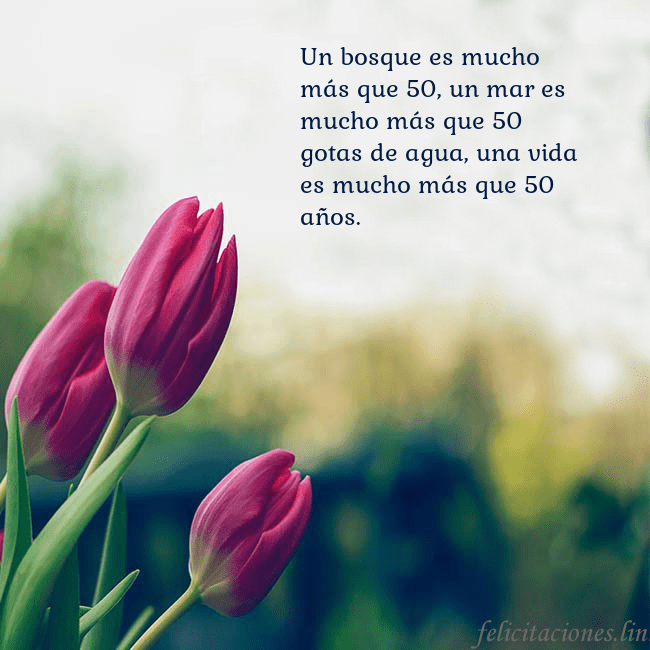 Tarjeta de cumpleaños con tres tulipanes rojos Un bosque es mucho más que 50, un mar es mucho más Tarjeta de cumpleaños con tres tulipanes rojos
