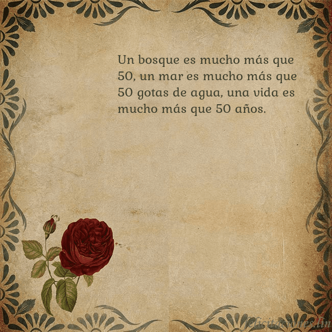 Postal vintage con una rosa Un bosque es mucho más que 50, un mar es mucho más Postal vintage con una rosa