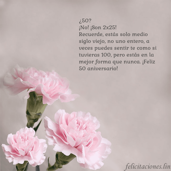 Tarjeta de cumpleaños con claveles rosas ¿50?
¡No! ¡Son 2x25!
Recuerde, estás solo medio si Tarjeta de cumpleaños con claveles rosas