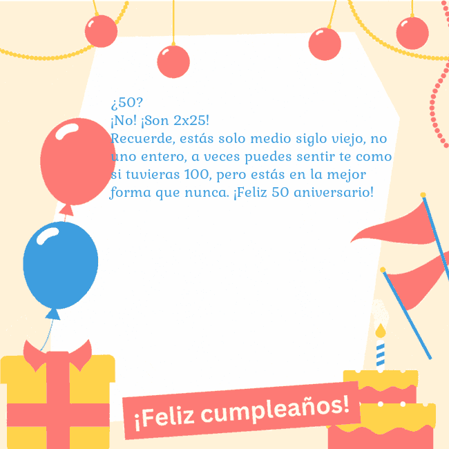 Tarjeta de cumpleaños animada con pastel ¿50?
¡No! ¡Son 2x25!
Recuerde, estás solo medio si Tarjeta de cumpleaños animada con pastel