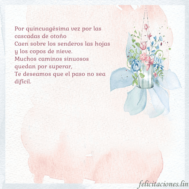 Tarjeta de cumpleaños con flores de acuarela Por quincuagésima vez por las cascadas de otoño
Ca Tarjeta de cumpleaños con flores de acuarela